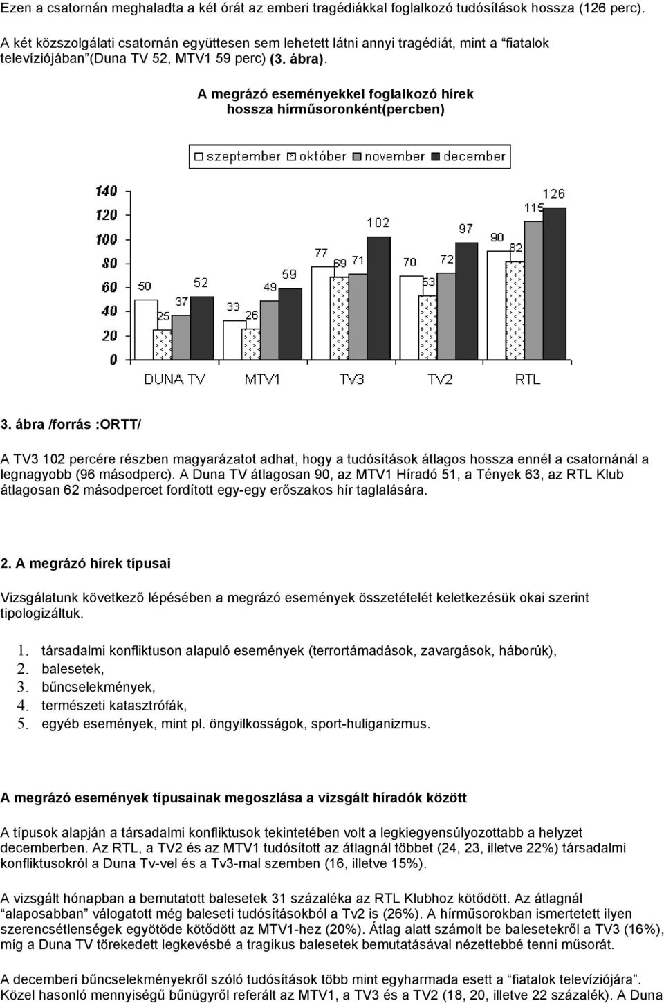 A megrázó eseményekkel foglalkozó hírek hossza hírműsoronként(percben) 3.