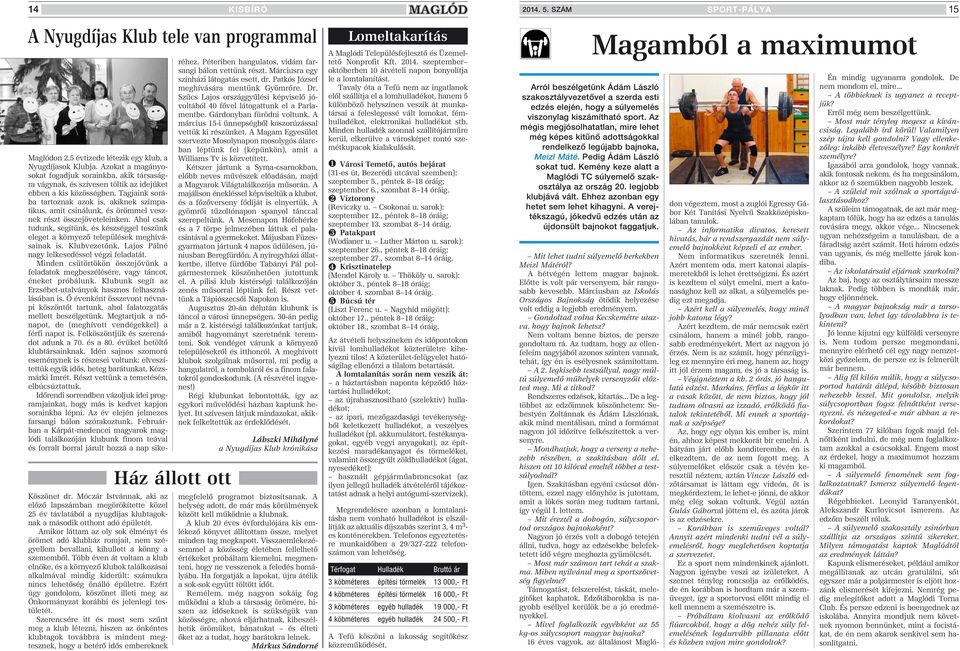 Amikor láttam az oly sok élményt és örömet adó klubház romjait, nem szégyellem bevallani, kihullott a könny a szemembôl.