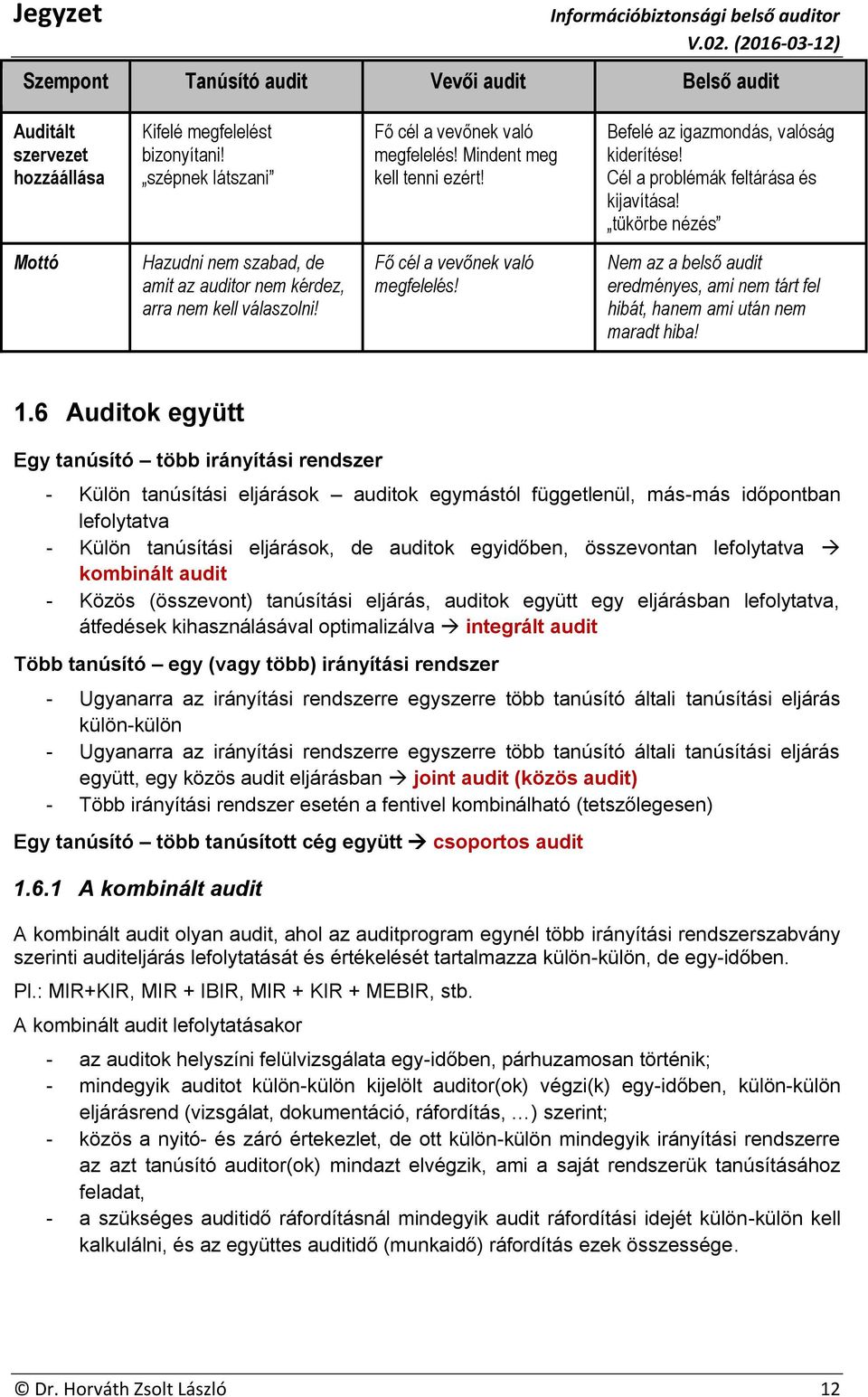 Fő cél a vevőnek való megfelelés! Nem az a belső audit eredményes, ami nem tárt fel hibát, hanem ami után nem maradt hiba! 1.