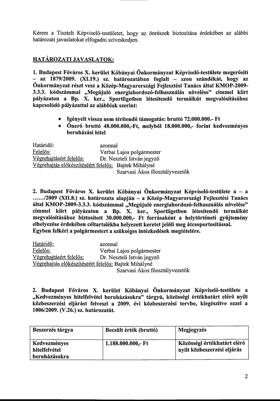 határozatában foglalt - azon szándékát, hogy az Önkormányzat részt vesz a Közép-Magyarországi Fejlesztési Tanács által KMOP-2009-3.