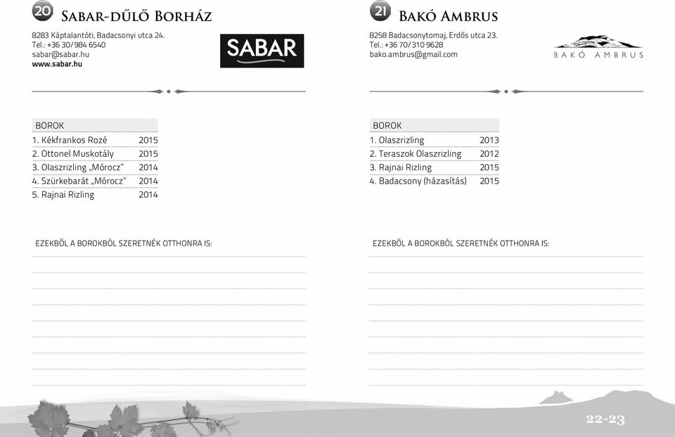 Ottonel Muskotály 2015 3. Olaszrizling Mórocz 2014 4. Szürkebarát Mórocz 2014 5. Rajnai Rizling 2014 1. Olaszrizling 2013 2.