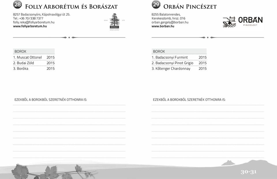 016 orban.gergely@borban.hu www.borban.hu 1. Muscat Ottonel 2015 2. Budai Zöld 2015 3. Boróka 2015 1.