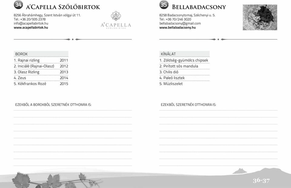 Rajnai rizling 2011 2. Iniciálé (Rajnai-Olasz) 2012 3. Olasz Rizling 2013 4. Zeus 2014 5. Kékfrankos Rozé 2015 kínálat 1.