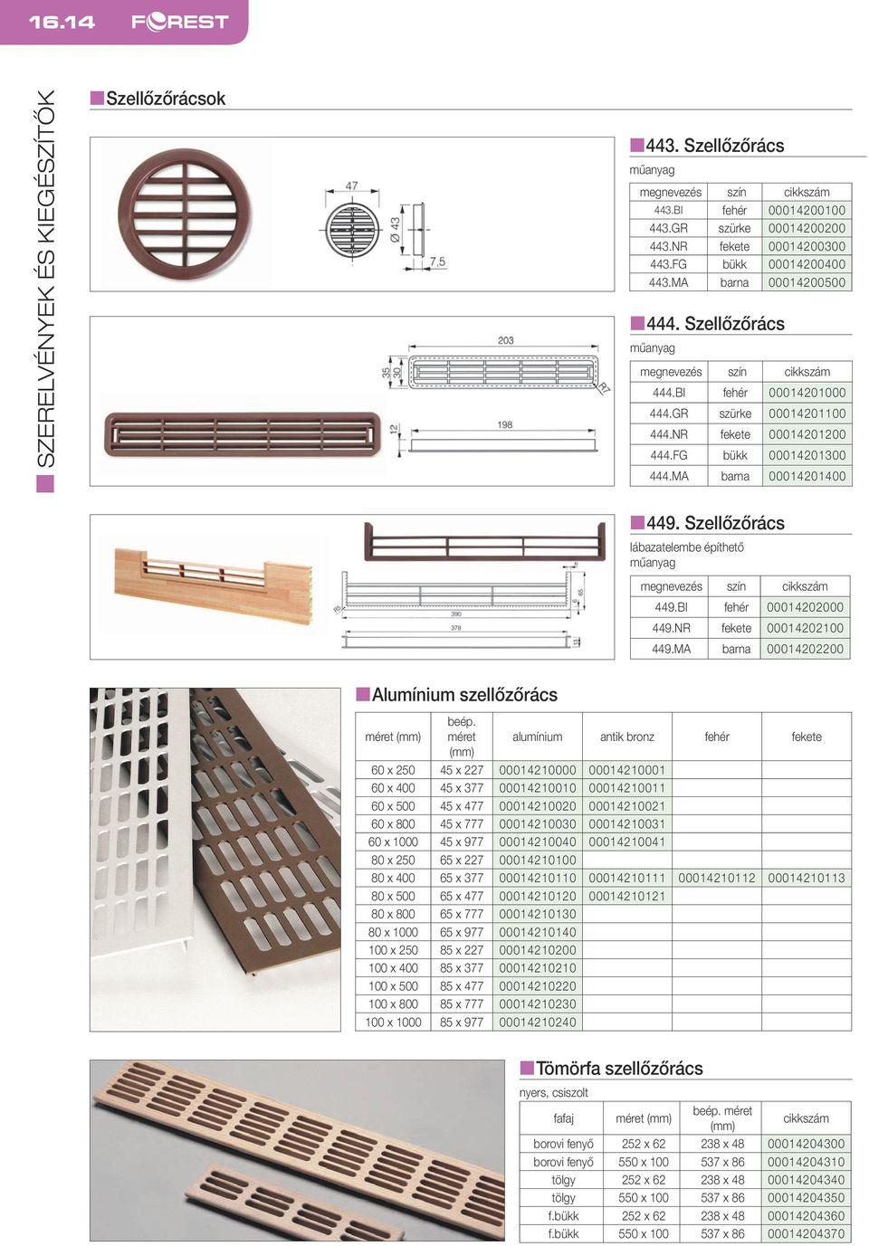 MA barna 00014201400 n449. Szellőzőrács lábazatelembe építhető műanyag megnevezés szín cikkszám 449.BI fehér 00014202000 449.NR fekete 00014202100 449.