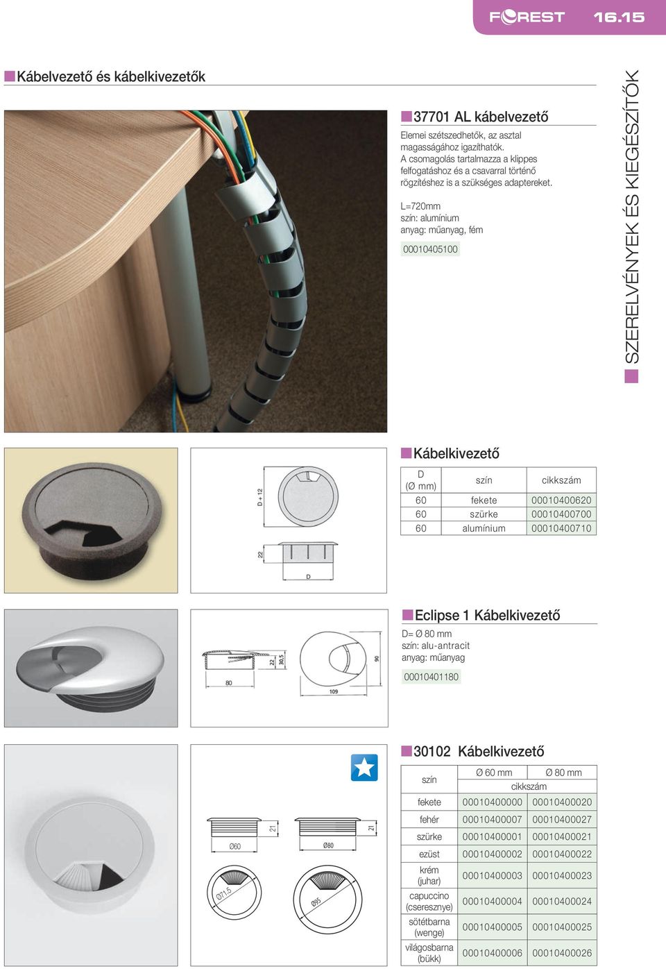 L=720mm szín: alumínium anyag: műanyag, fém 00010405100 nkábelkivezető D (Ø mm) szín cikkszám 60 fekete 00010400620 60 szürke 00010400700 60 alumínium 00010400710 neclipse 1 Kábelkivezető D= Ø 80 mm