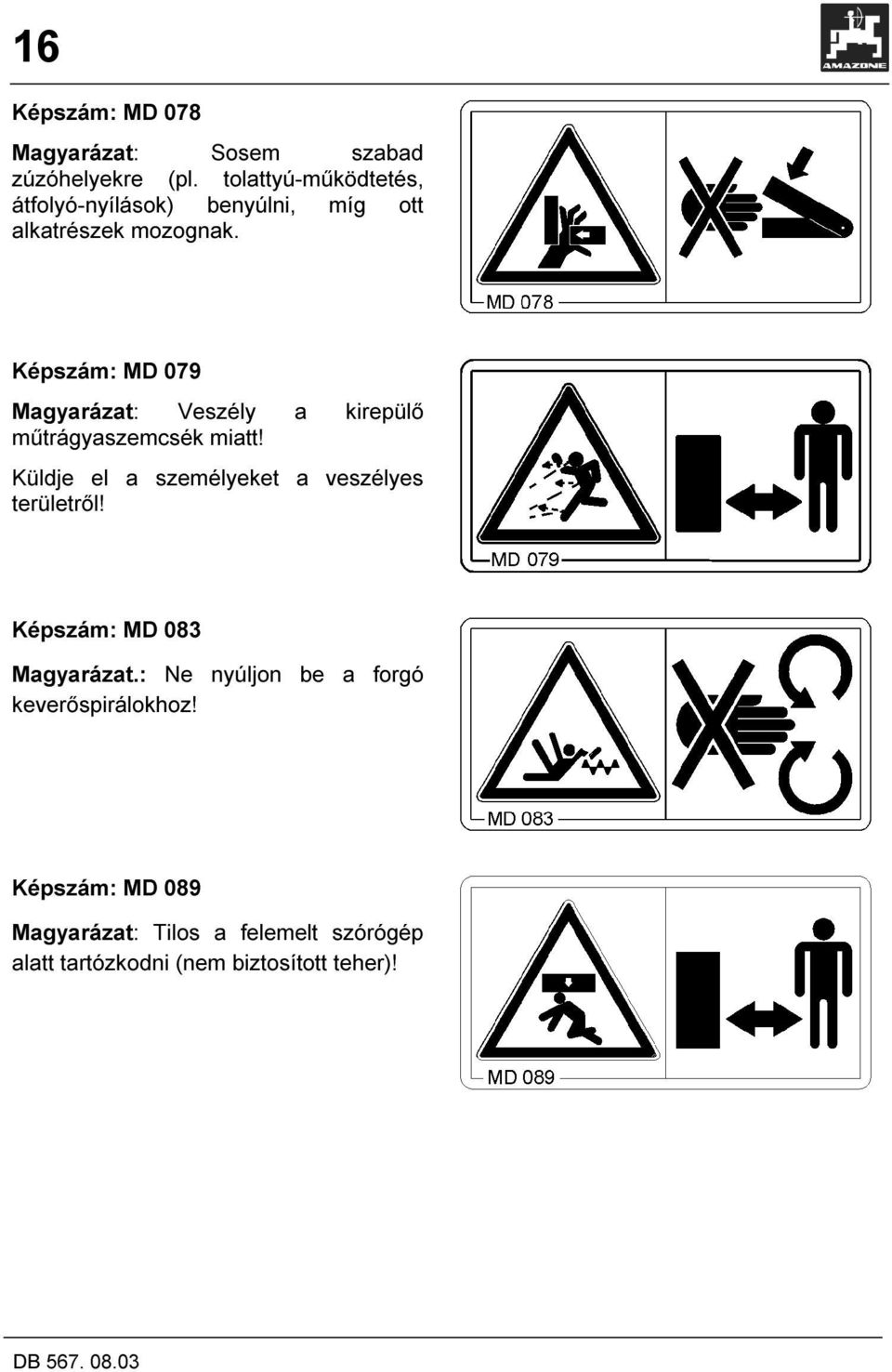 Képszám: MD 079 Magyarázat: Veszély a kirepülő műtrágyaszemcsék miatt!