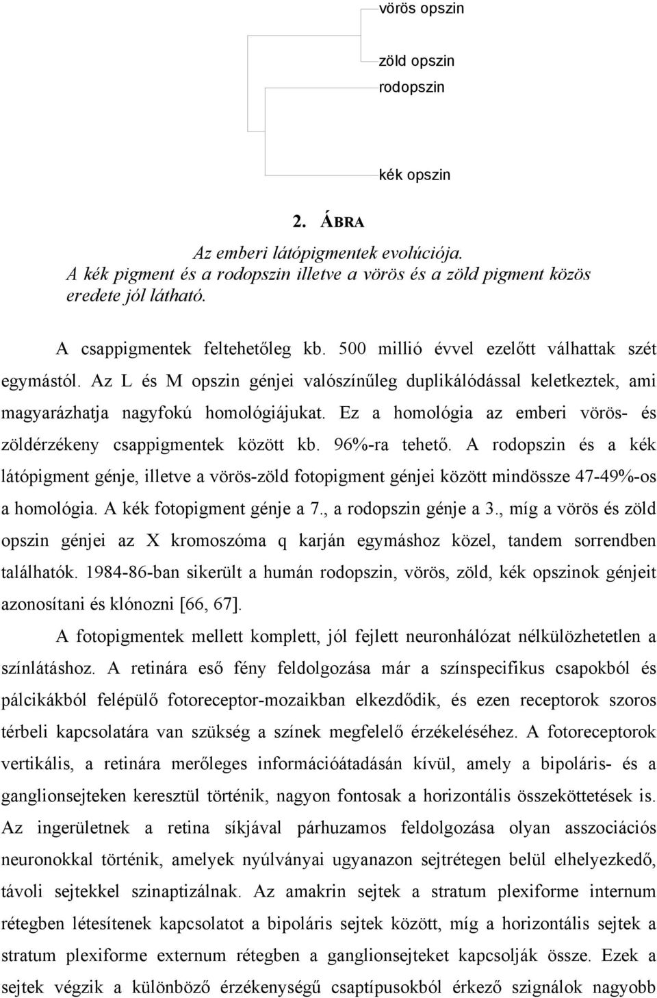 Ez a homológia az emberi vörös- és zöldérzékeny csappigmentek között kb. 96%-ra tehető.