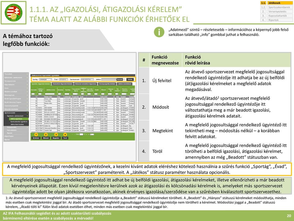 # Funkció megnevezése Funkció rövid leírása 1.