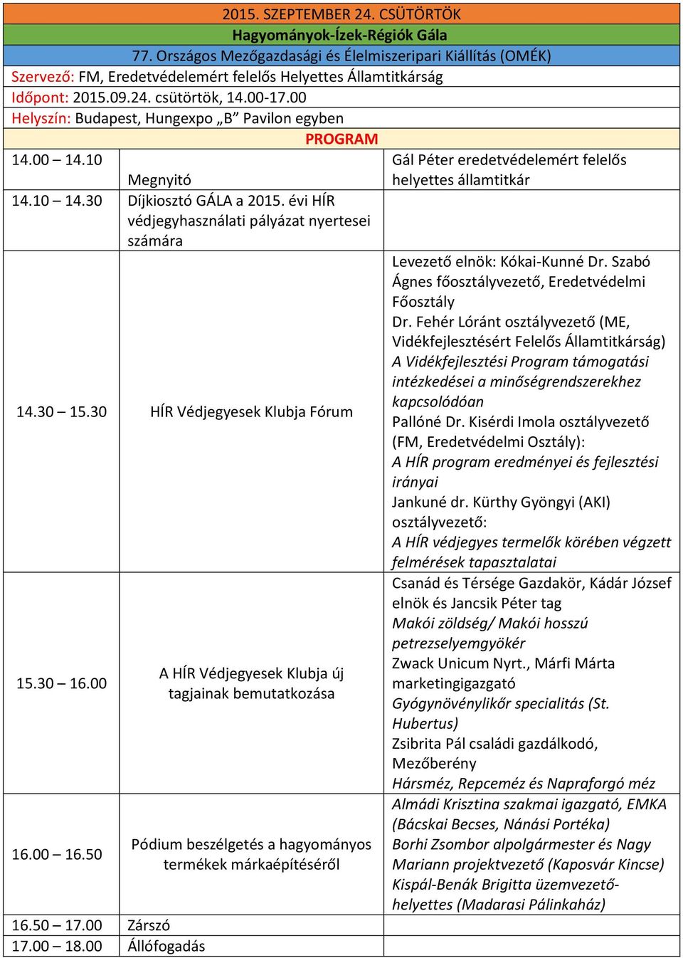 30 HÍR Védjegyesek Klubja Fórum 15.30 16.00 16.00 16.50 16.50 17.00 Zárszó 17.00 18.