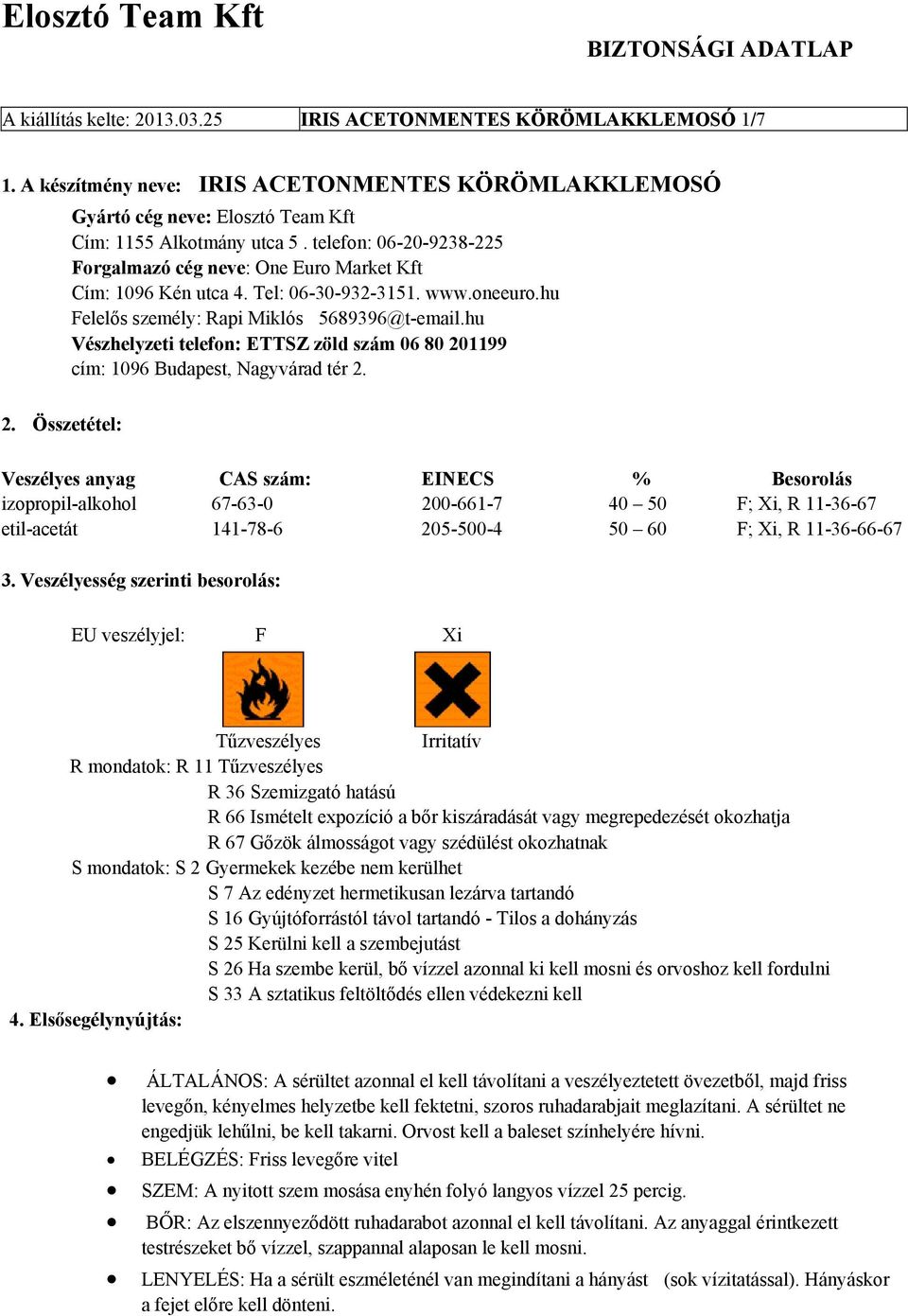 Elosztó Team Kft BIZTONSÁGI ADATLAP - PDF Ingyenes letöltés