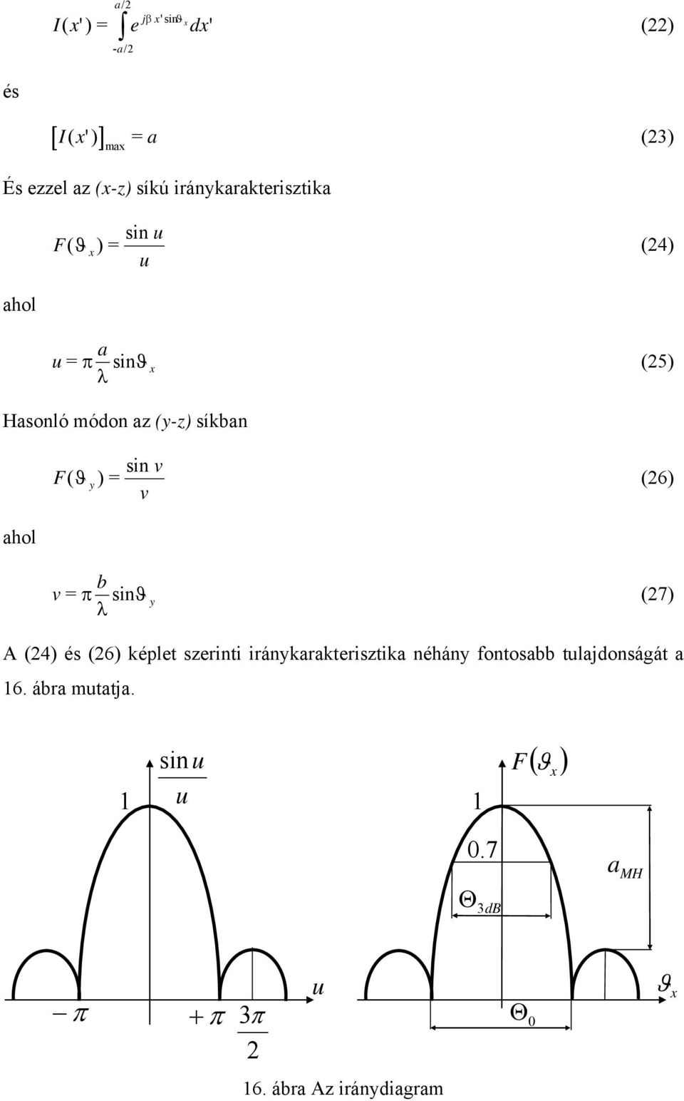 ϑ y ) = sin (6) v ahol b v = π sinϑ (7) λ y A (4) és (6) képlet szerinti iránykarakterisztika néhány