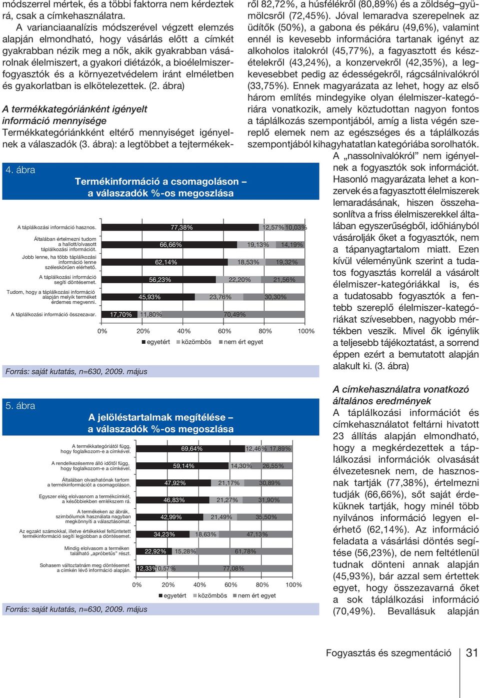 bioélelmiszerfogyasztók és a környezetvédelem iránt elméletben és gyakorlatban is elkötelezettek. (2. ábra) 4. ábra A táplálkozási információ hasznos.
