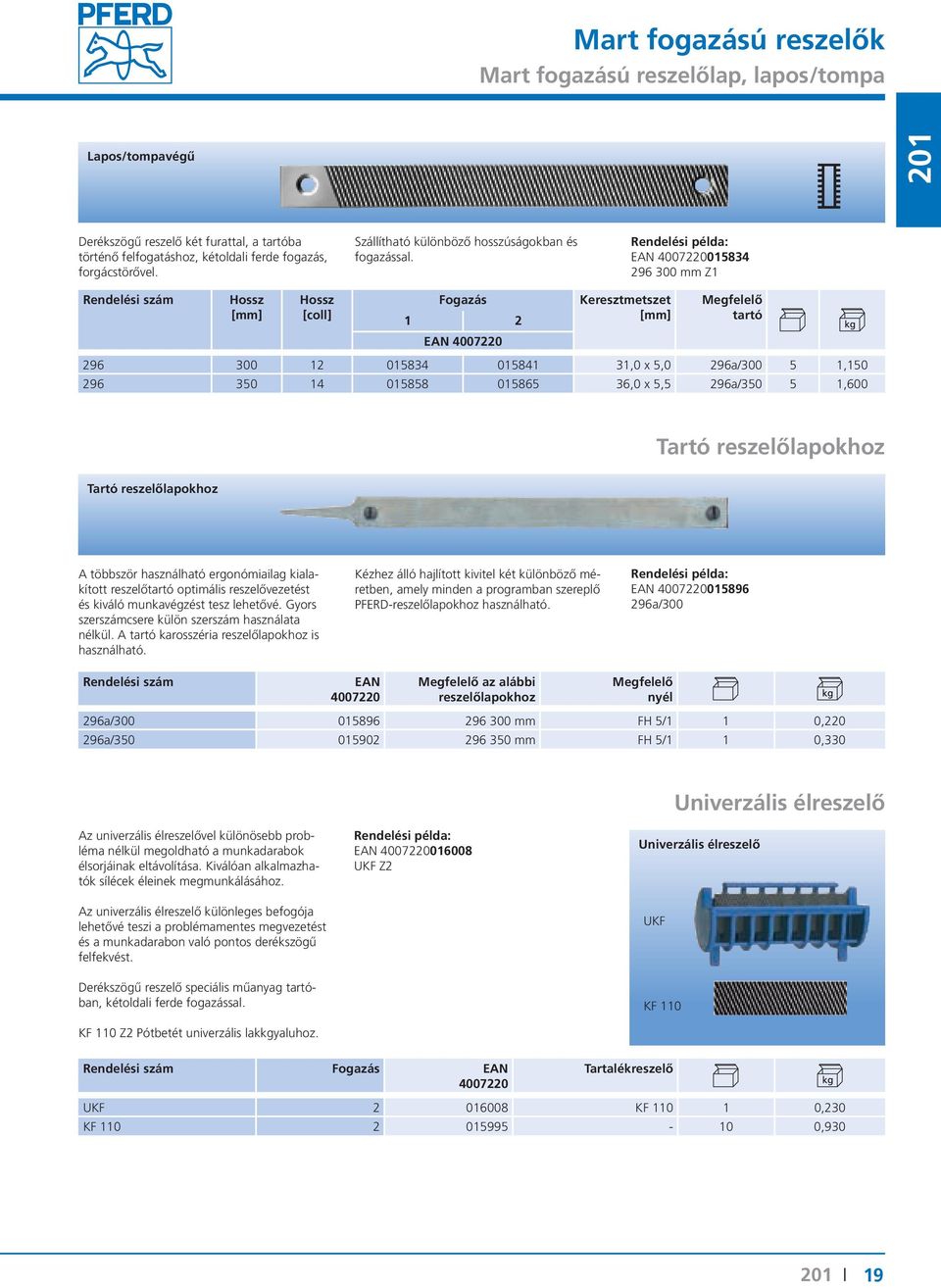 015834 296 300 mm Z1 Fogazás 1 2 tartó 296 300 12 015834 015841 31,0 x 5,0 296a/300 5 1,150 296 350 14 015858 015865 36,0 x 5,5 296a/350 5 1,600 Tartó reszelőlapokhoz Tartó reszelőlapokhoz A többször