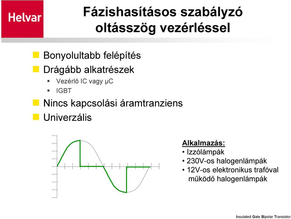 áramtranziens Univerzális Alkalmazás: Izzólámpák 230V-os halogenlámpák