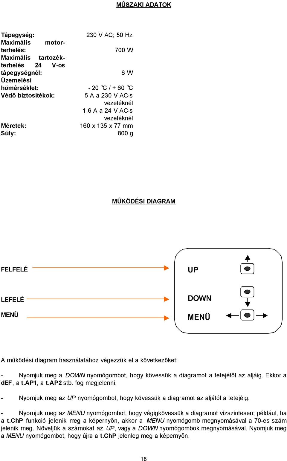 Nyomjuk meg a DOWN nyomógombot, hogy kövessük a diagramot a tetejétõl az aljáig. Ekkor a def, a t.ap1, a t.ap2 stb. fog megjelenni.