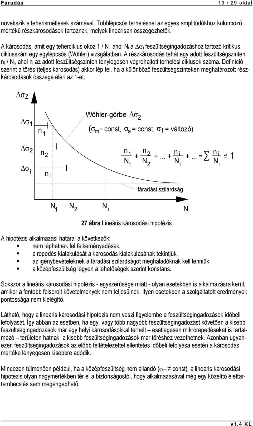 A részkárosodás tehát egy adott feszültségszinten n i_ / N i, ahol n i az adott feszültségszinten ténylegesen végrehajtott terhelési ciklusok száma.