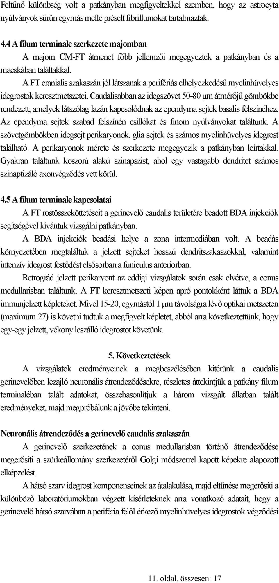 A FT cranialis szakaszán jól látszanak a perifériás elhelyezkedésű myelinhüvelyes idegrostok keresztmetszetei.