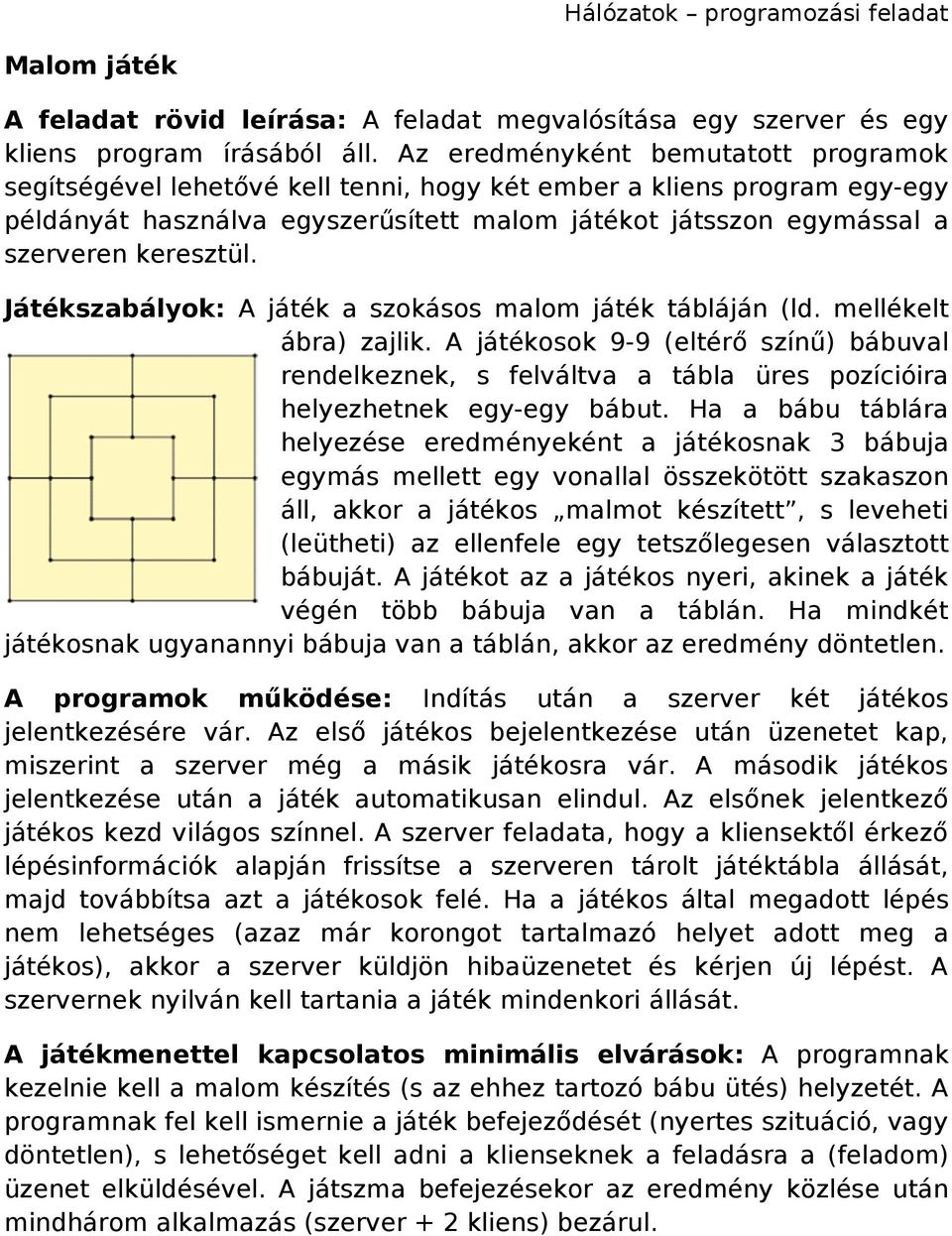 A játékosok 9-9 (eltérő színű) bábuval rendelkeznek, s felváltva a tábla üres pozícióira helyezhetnek egy-egy bábut.