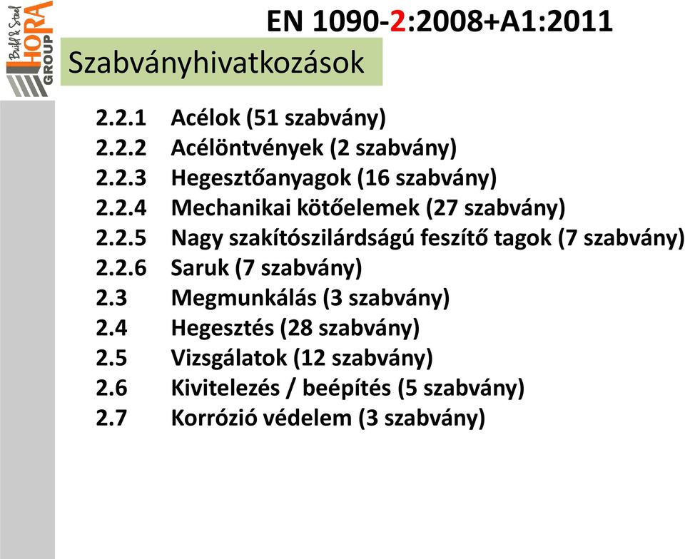 2.6 Saruk (7 szabvány) 2.3 Megmunkálás (3 szabvány) 2.4 Hegesztés (28 szabvány) 2.