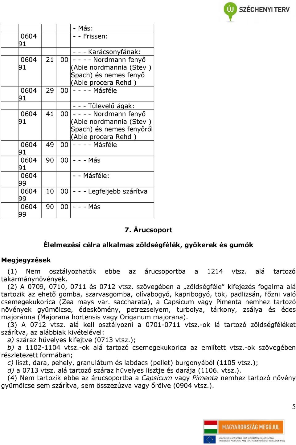 Legfeljebb szárítva - - - Más Megjegyzések 7. Árucsoport Élelmezési célra alkalmas zöldségfélék, gyökerek és gumók (1) Nem osztályozhatók ebbe az árucsoportba a 1214 vtsz.