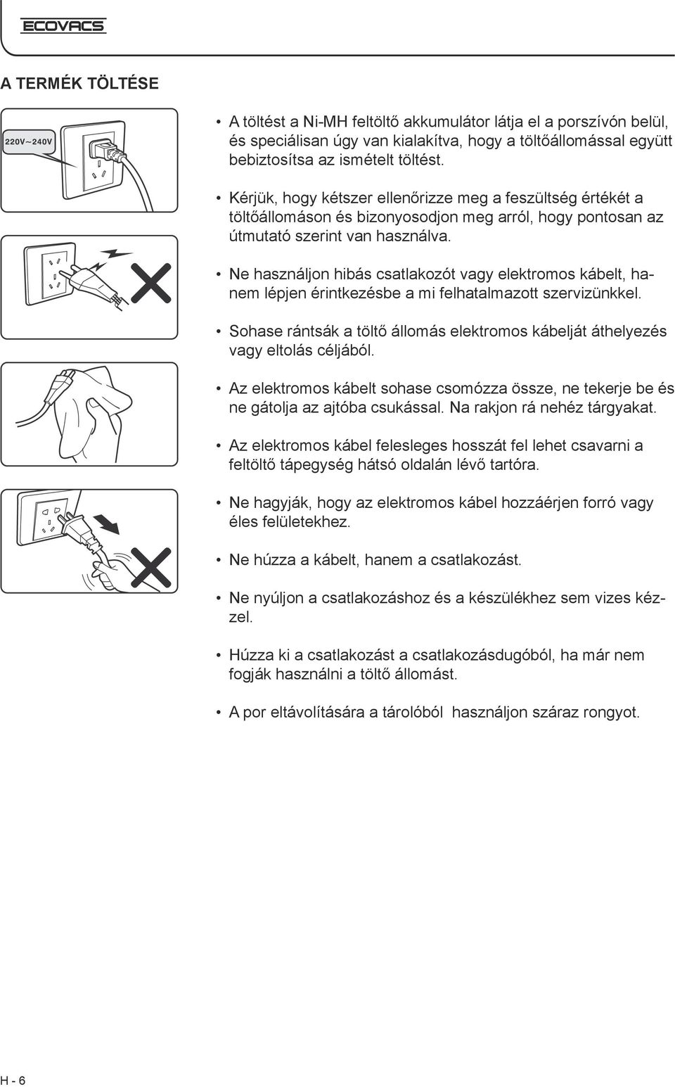 Ne használjon hibás csatlakozót vagy elektromos kábelt, hanem lépjen érintkezésbe a mi felhatalmazott szervizünkkel.