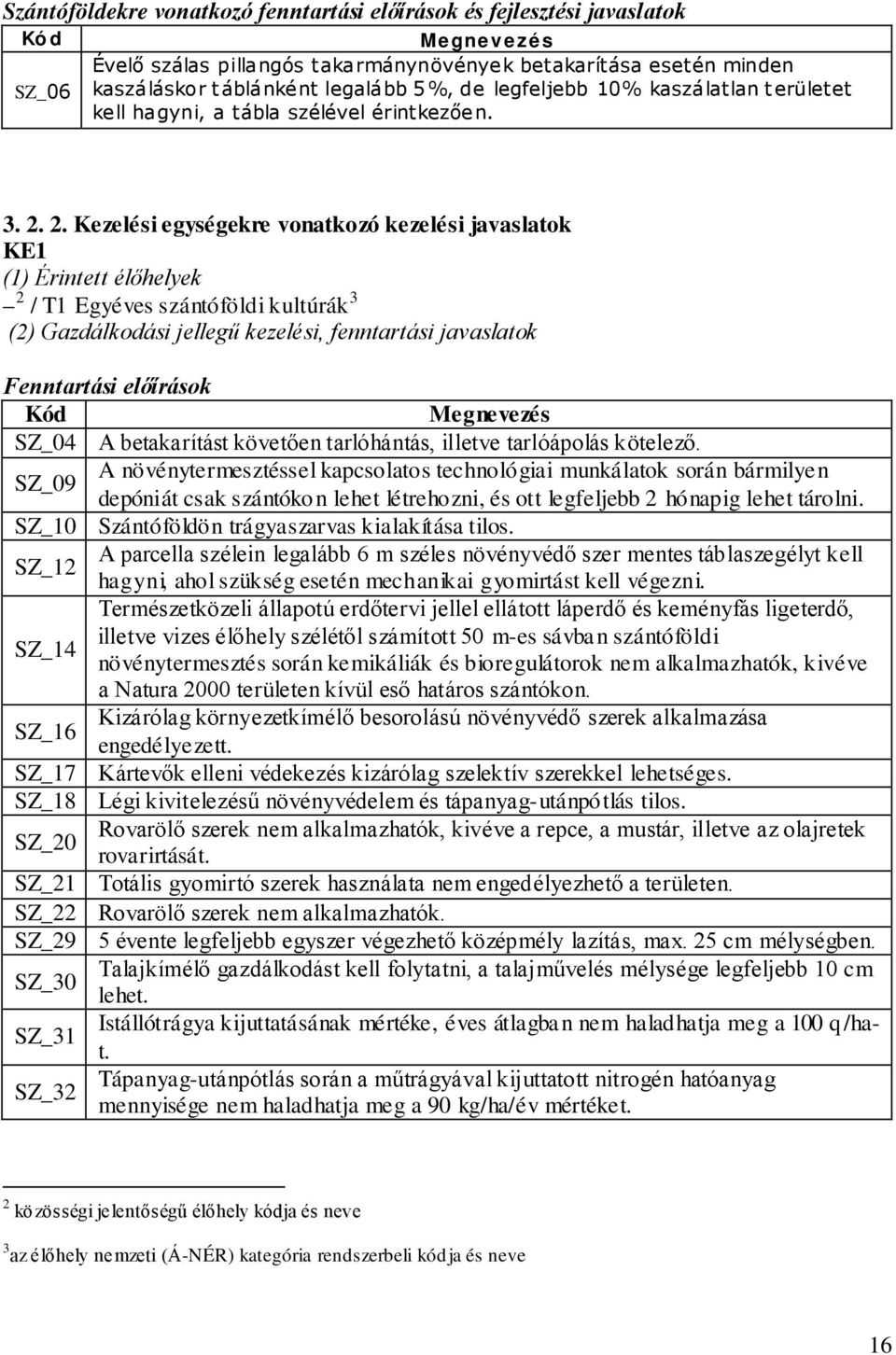 2. Kezelési egységekre vonatkozó kezelési javaslatok KE1 (1) Érintett élőhelyek 2 / T1 Egyéves szántóföldi kultúrák 3 (2) Gazdálkodási jellegű kezelési, fenntartási javaslatok Fenntartási előírások