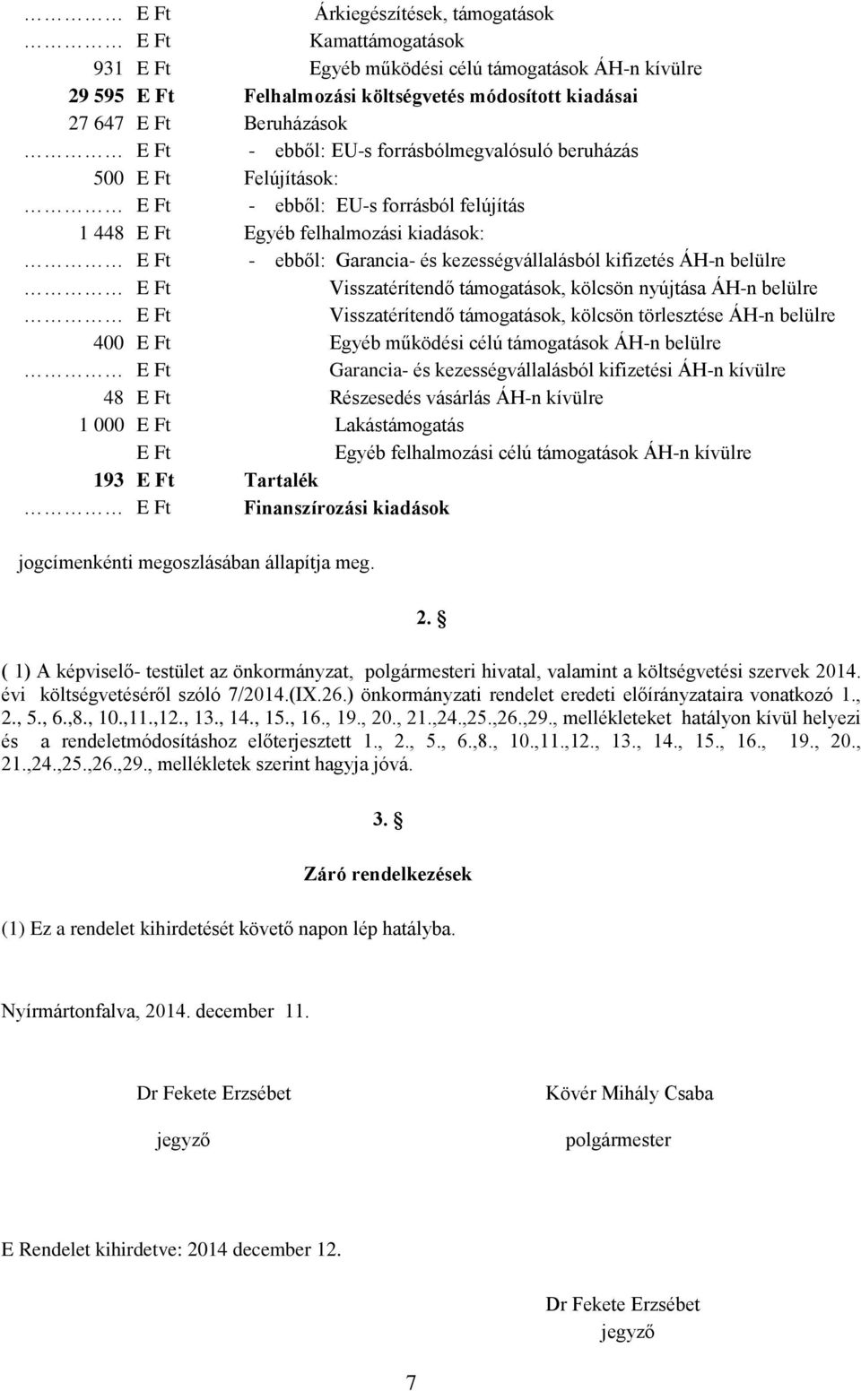 kifizetés ÁH-n belülre E Ft Visszatérítendő támogatások, kölcsön nyújtása ÁH-n belülre E Ft Visszatérítendő támogatások, kölcsön törlesztése ÁH-n belülre 400 E Ft Egyéb működési célú támogatások ÁH-n