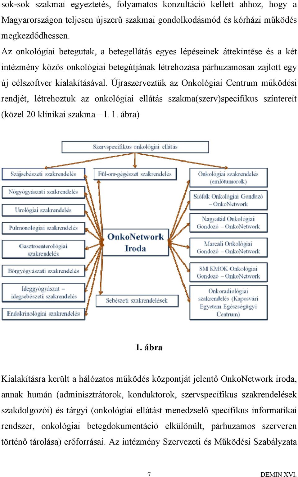 Újraszerveztük az Onkológiai Centrum működési rendjét, létrehoztuk az onkológiai ellátás szakma(szerv)specifikus színtereit (közel 20 klinikai szakma l. 1. ábra) 1.