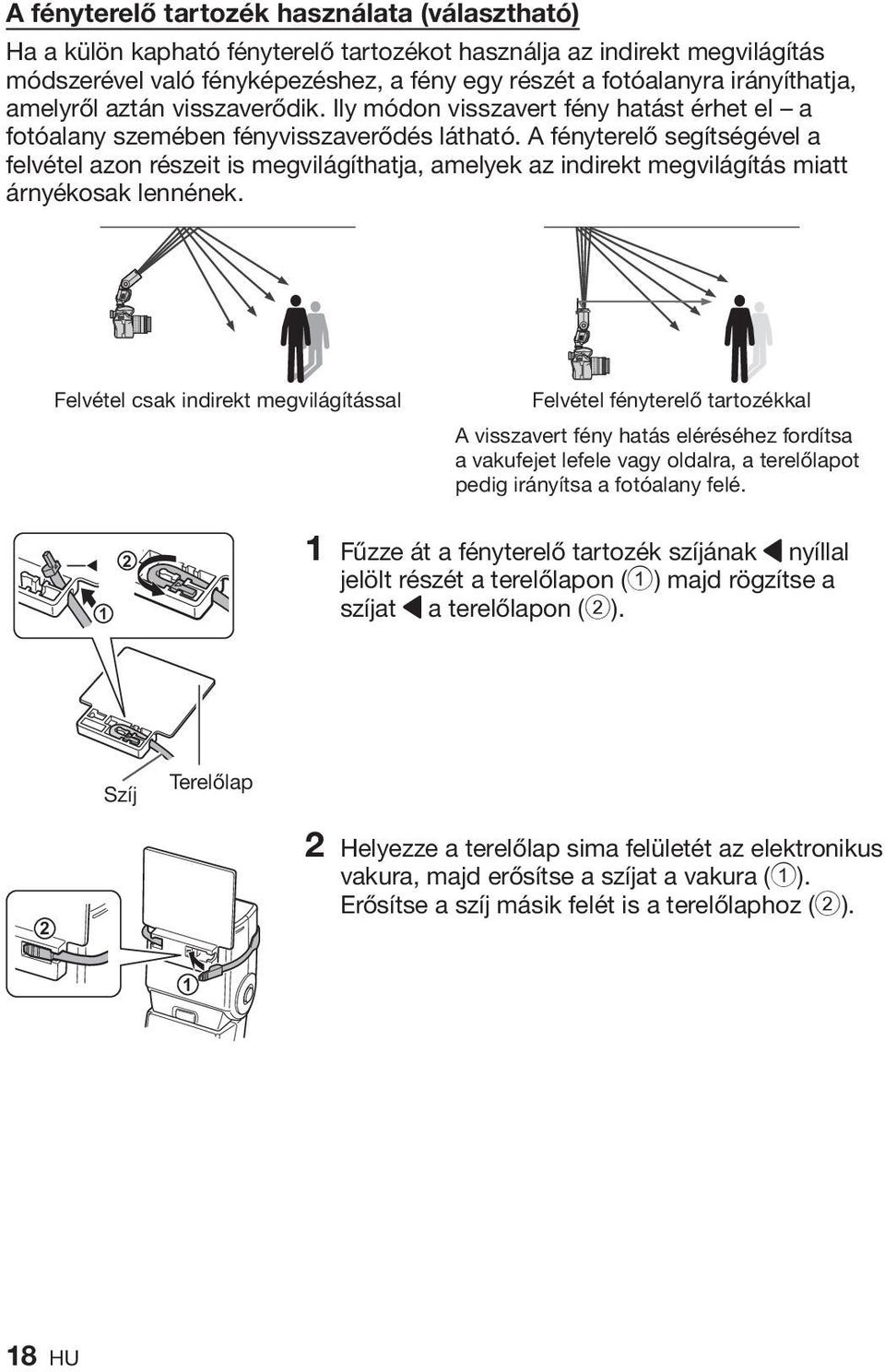 A fényterelő segítségével a felvétel azon részeit is megvilágíthatja, amelyek az indirekt megvilágítás miatt árnyékosak lennének.