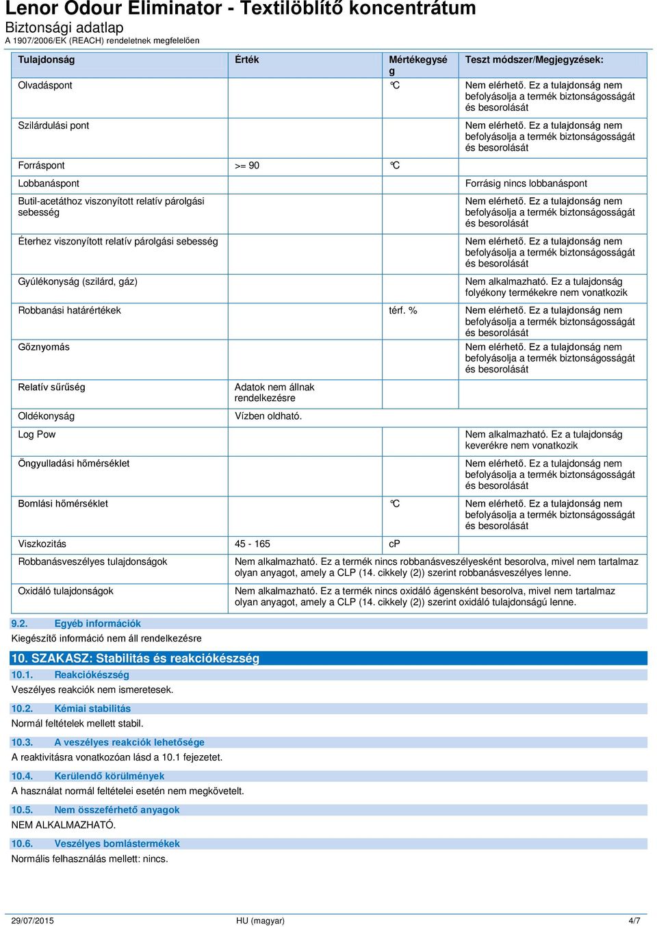 % Gőznyomás Relatív sűrűség Oldékonyság Adatok nem állnak rendelkezésre Vízben oldható. Log Pow Öngyulladási hőmérséklet.