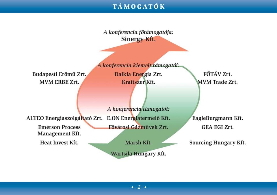 A konferencia támogatói: ALTEO Energiaszolgáltató Zrt. E.ON Energiatermelő Kft. EagleBurgmann Kft.