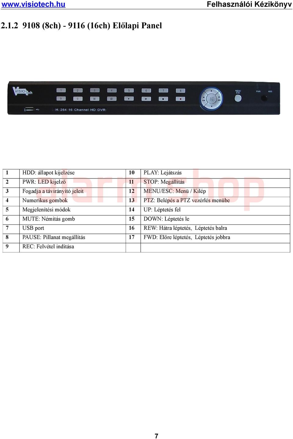 menübe 5 Megjelenítési módok 14 UP: Léptetés fel 6 MUTE: Némítás gomb 15 DOWN: Léptetés le 7 USB port 16 REW: Hátra