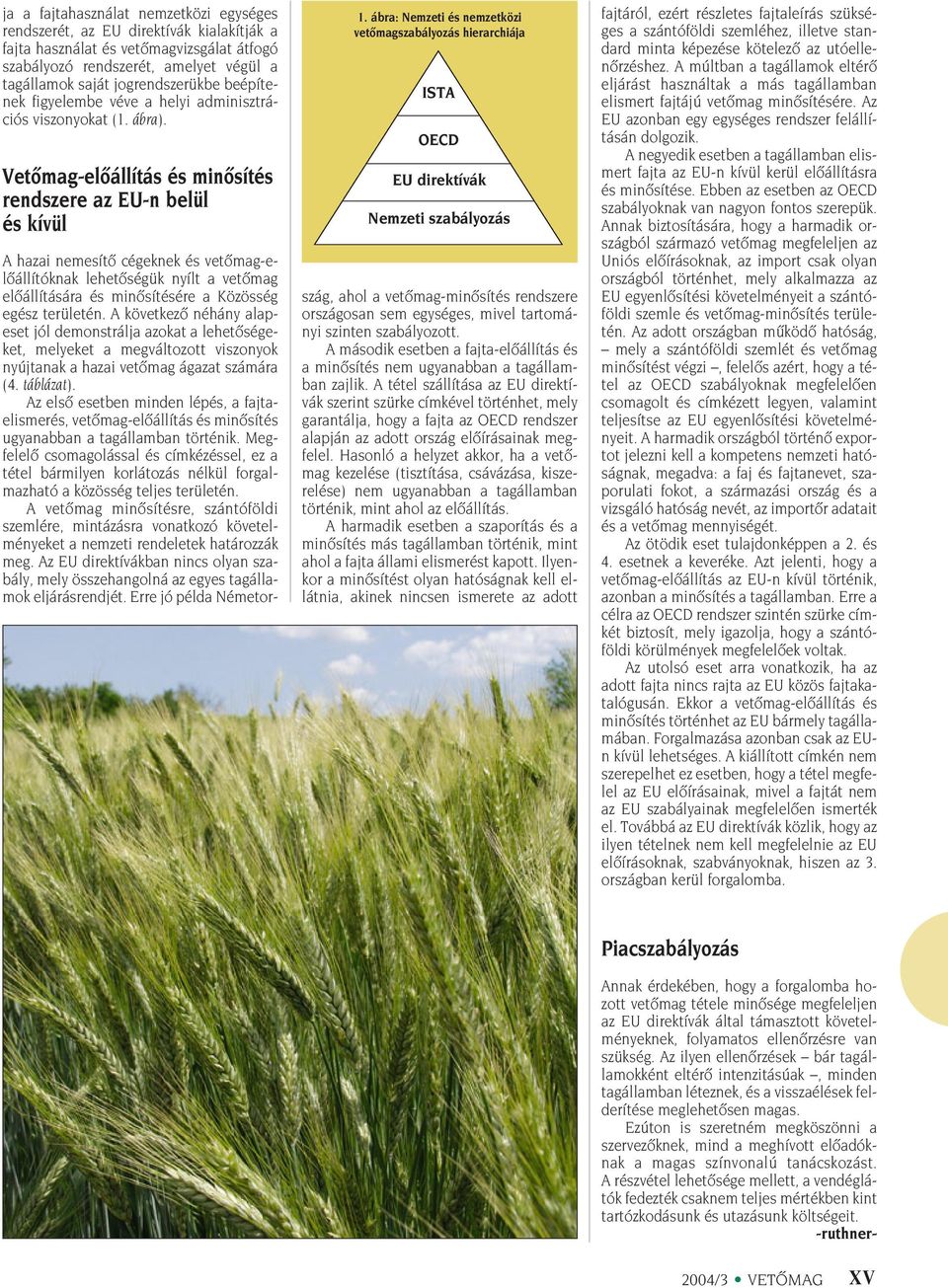 ábra: Nemzeti és nemzetközi vetômagszabályozás hierarchiája ISTA OECD EU direktívák Nemzeti szabályozás A hazai nemesítô cégeknek és vetômag-elôállítóknak lehetôségük nyílt a vetômag elôállítására és