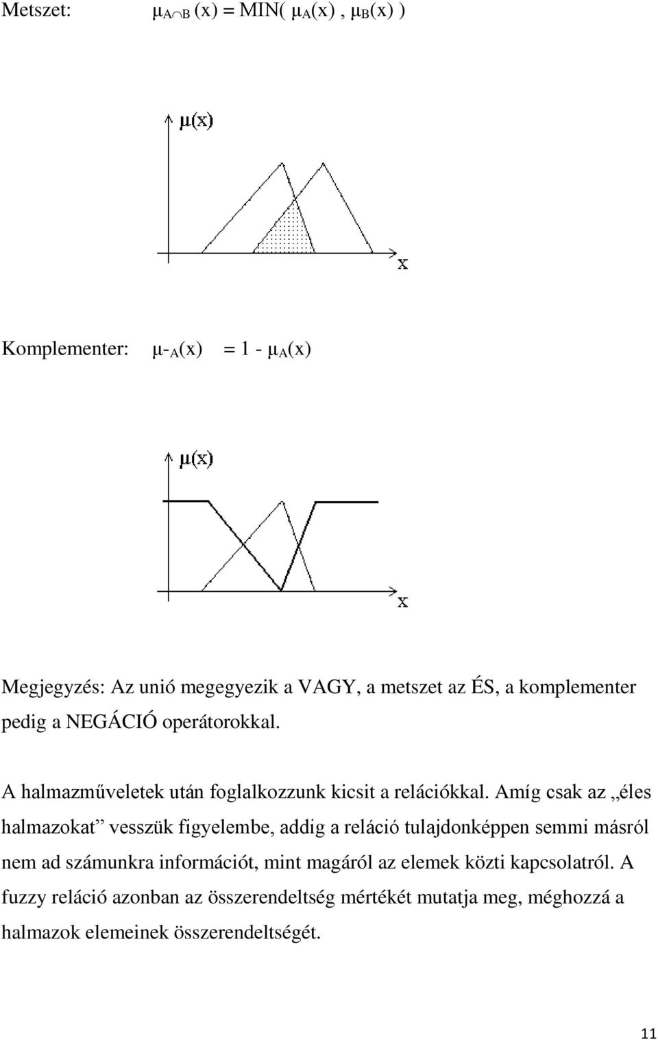 Amíg csak az éles halmazokat vesszük figyelembe, addig a reláció tulajdonképpen semmi másról nem ad számunkra információt, mint