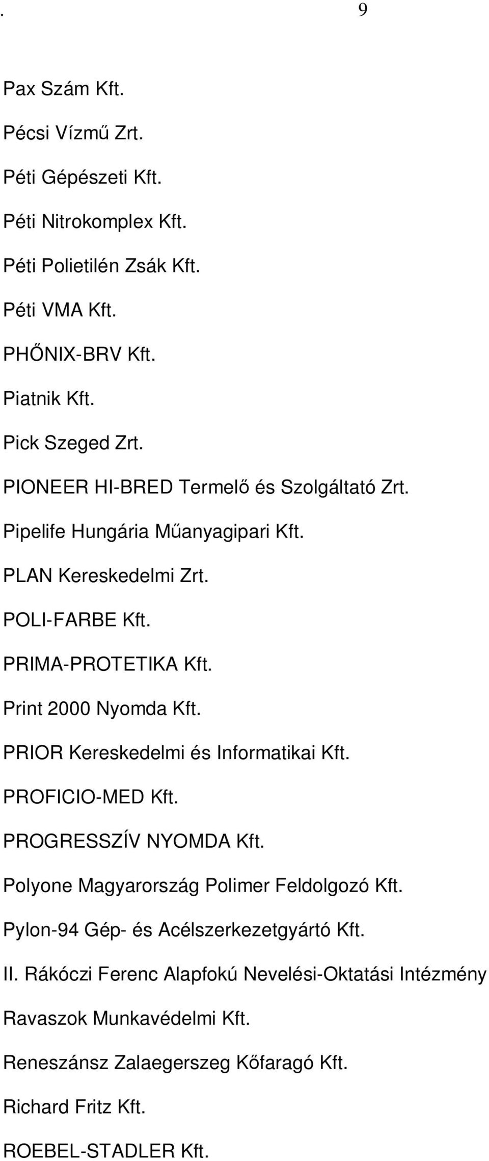 PRIOR Kereskedelmi és Informatikai Kft. PROFICIO-MED Kft. PROGRESSZÍV NYOMDA Kft. Polyone Magyarország Polimer Feldolgozó Kft.