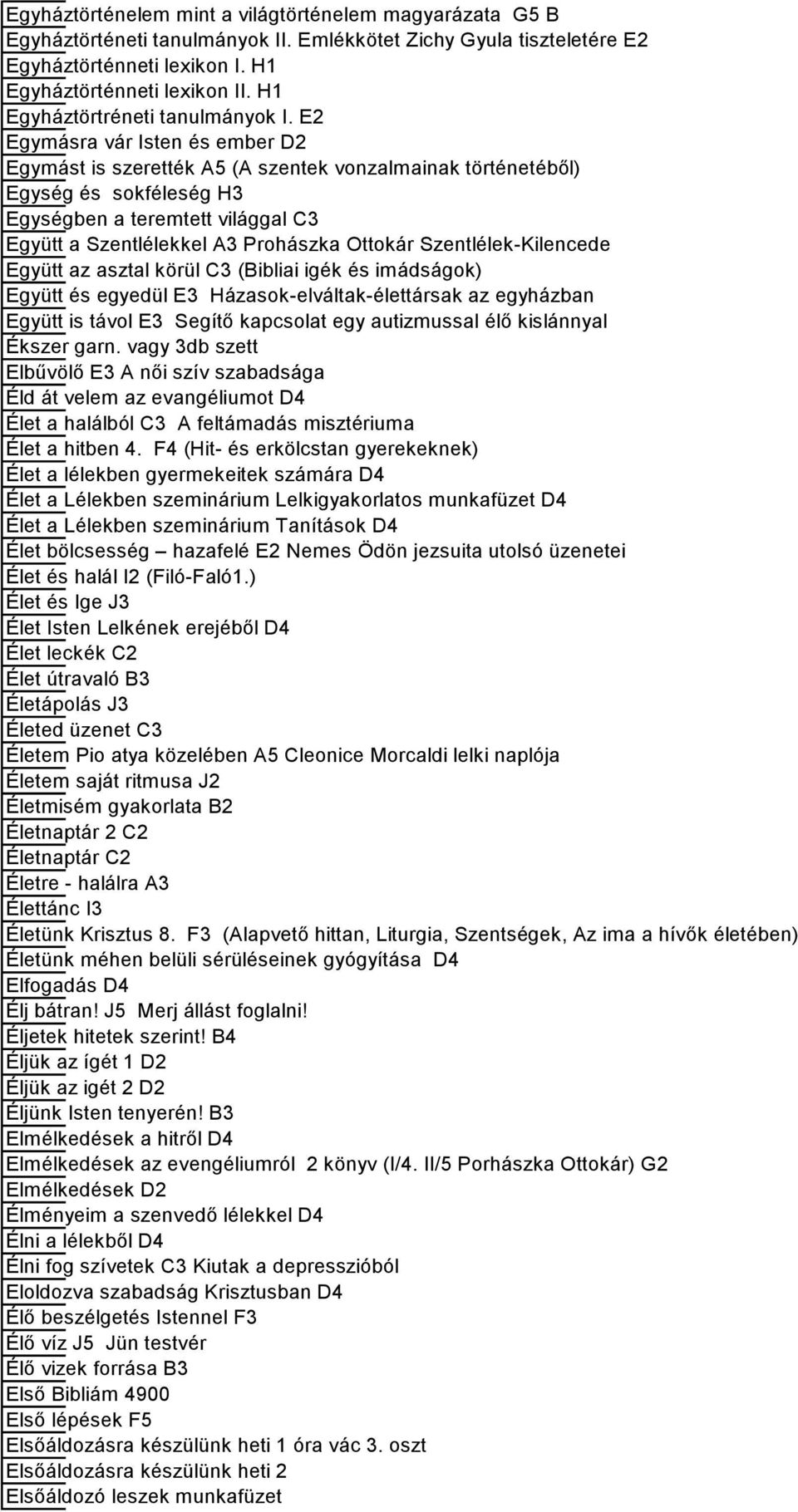 E2 Egymásra vár Isten és ember D2 Egymást is szerették A5 (A szentek vonzalmainak történetéből) Egység és sokféleség H3 Egységben a teremtett világgal C3 Együtt a Szentlélekkel A3 Prohászka Ottokár