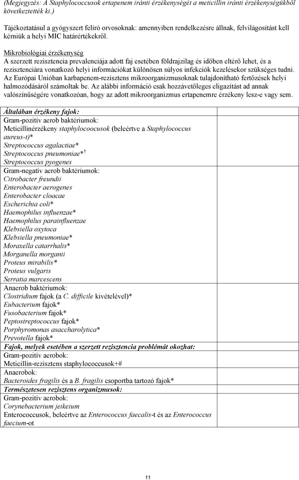 Mikrobiológiai érzékenység A szerzett rezisztencia prevalenciája adott faj esetében földrajzilag és időben eltérő lehet, és a rezisztenciára vonatkozó helyi információkat különösen súlyos infekciók