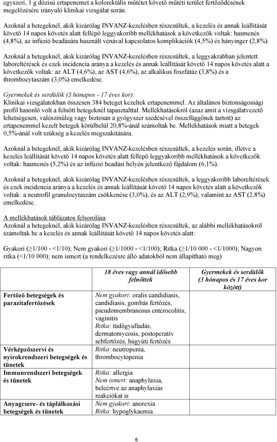 (4,8%), az infúzió beadására használt vénával kapcsolatos komplikációk (4,5%) és hányinger (2,8%).