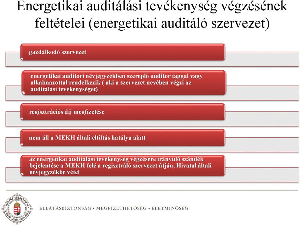 auditálási tevékenységet) regisztrációs díj megfizetése nem áll a MEKH általi eltiltás hatálya alatt az energetikai