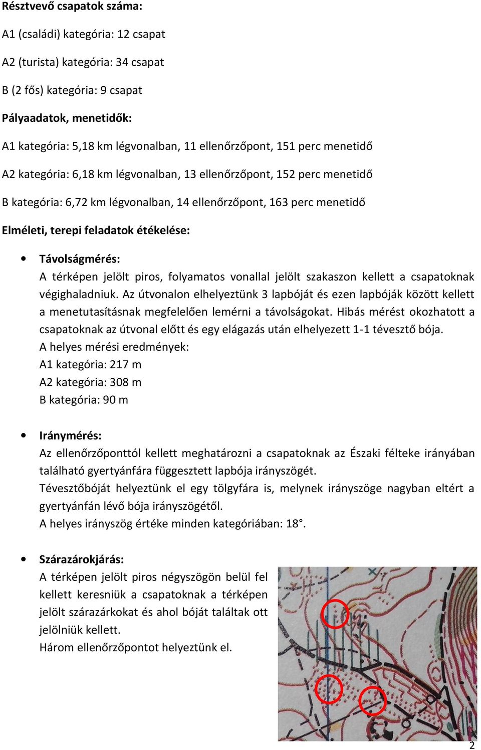 feladatok étékelése: Távolságmérés: A térképen jelölt piros, folyamatos vonallal jelölt szakaszon kellett a csapatoknak végighaladniuk.