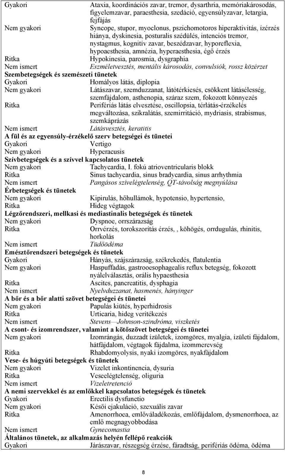 dysgraphia Eszméletvesztés, mentális károsodás, convulsiók, rossz közérzet Szembetegségek és szemészeti tünetek Homályos látás, diplopia Látászavar, szemduzzanat, látótérkiesés, csökkent