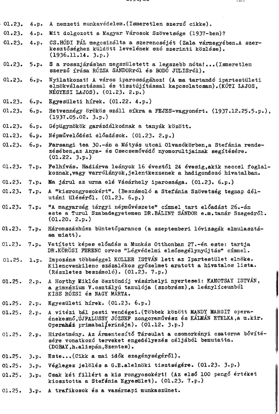 01.23. 6.p. Nyilatkozat! A város iparosságához! (A ma tartandó ipartestületi elnökválasztással és tisztújítással kapcsolatosan).(kóti LAJOS, NÉGYESI LAJOS). (01.23. 2.p.) 01.23. 6.p. Egyesületi hírek.