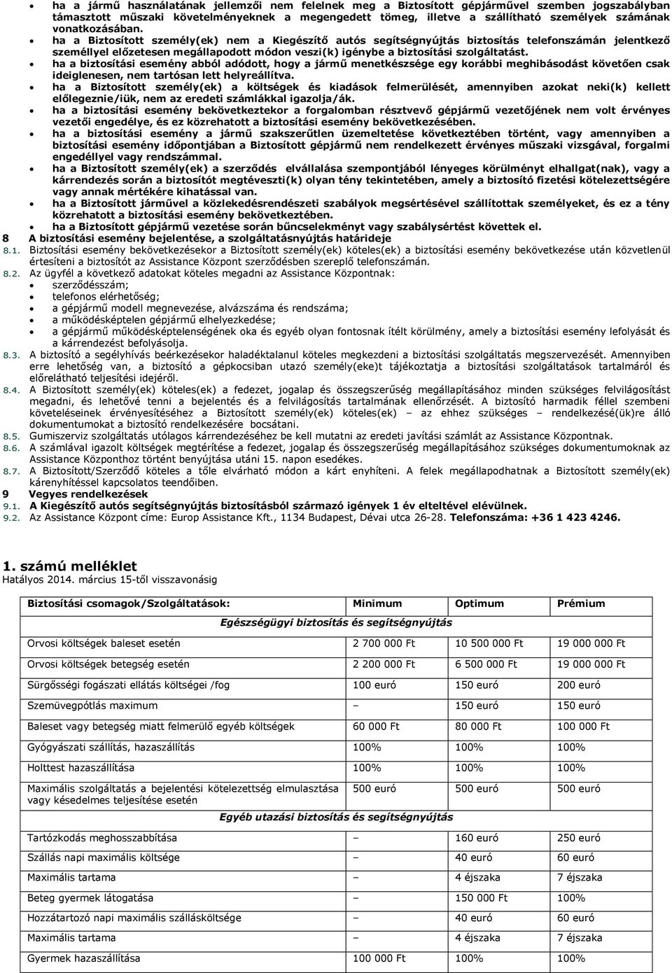 ha a Biztosított személy(ek) nem a Kiegészítő autós segítségnyújtás biztosítás telefonszámán jelentkező személlyel előzetesen megállapodott módon veszi(k) igénybe a biztosítási szolgáltatást.
