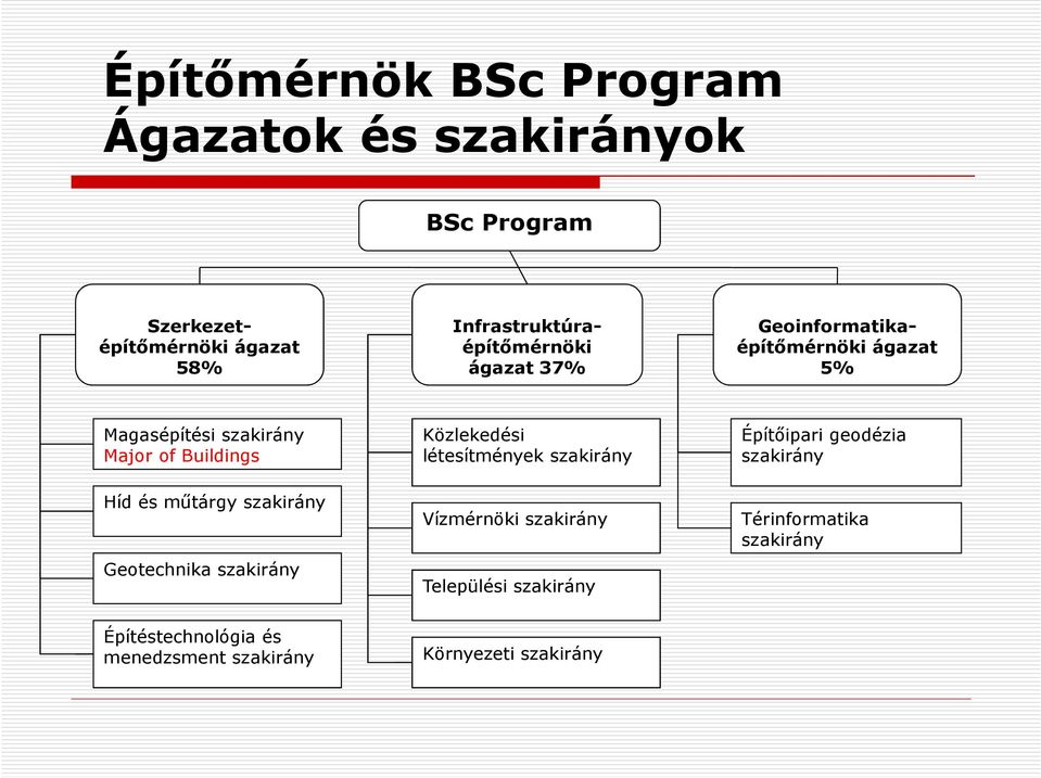 Buildings Közlekedési létesítmények szakirány Építőipari geodézia szakirány Híd és műtárgy szakirány Geotechnika