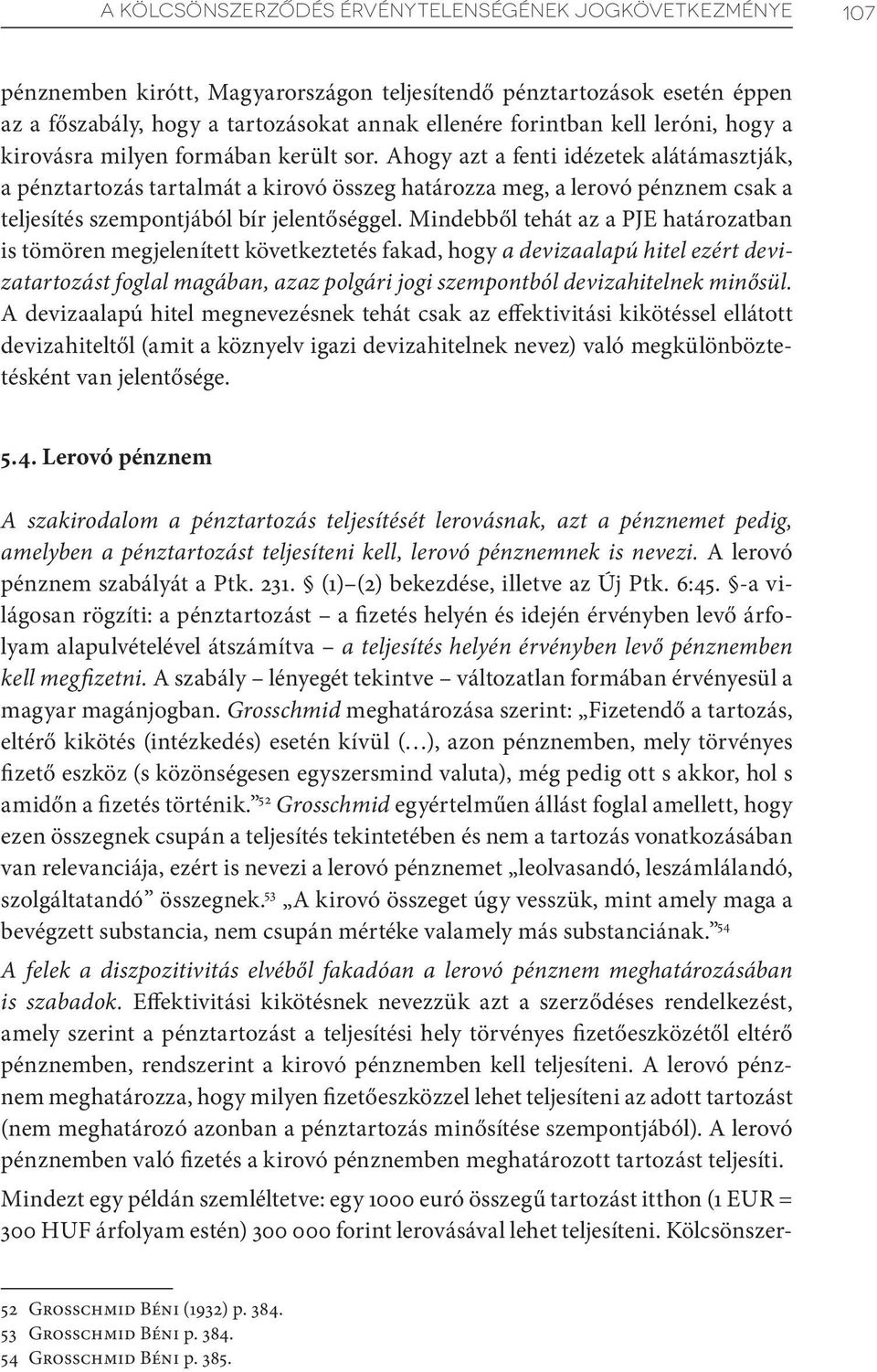 Ahogy azt a fenti idézetek alátámasztják, a pénztartozás tartalmát a kirovó összeg határozza meg, a lerovó pénznem csak a teljesítés szempontjából bír jelentőséggel.