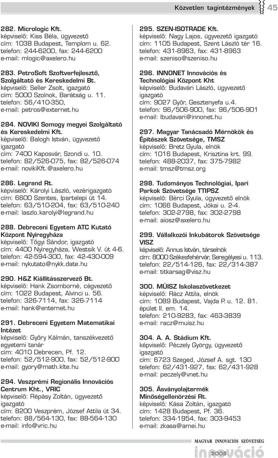 NOVIKI Somogy megyei Szolgáltató és Kereskedelmi Kft. képviselő: Balogh István, ügyvezető cím: 7400 Kaposvár, Szondi u. 10. telefon: 82/26-07, fax: 82/26-074 e-mail: novikikft.@axelero.hu 286.