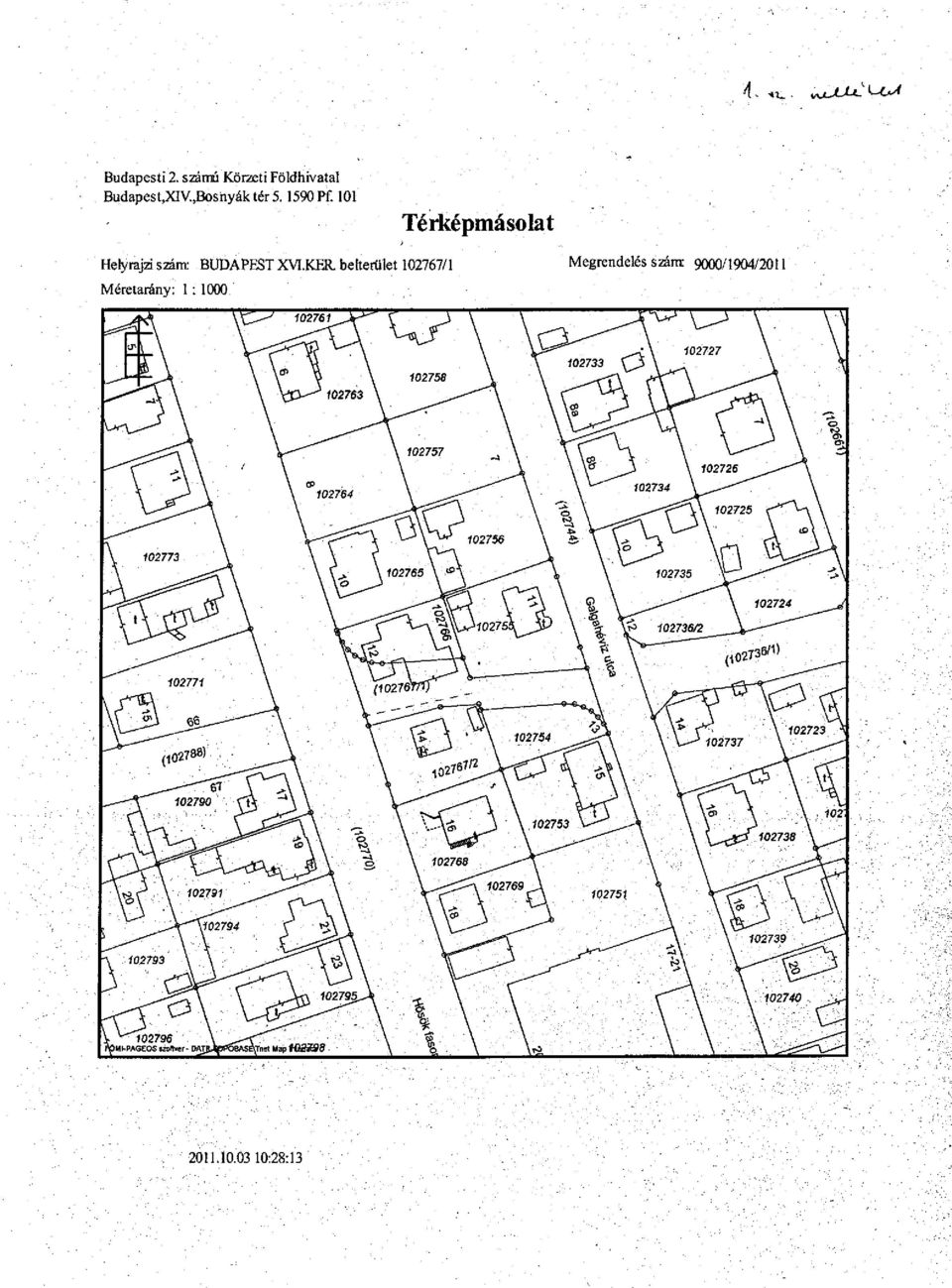 1590 Pf. 101 Térképmásolat Helyrajzi szám BUDAPEST XVI.