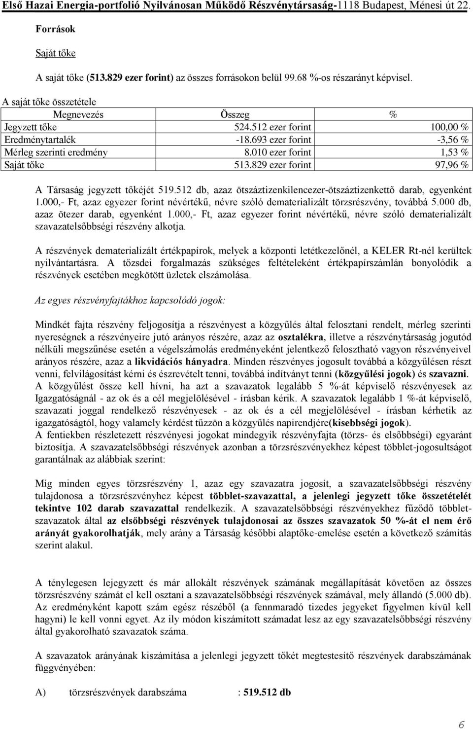 512 db, azaz ötszáztizenkilencezer-ötszáztizenkettő darab, egyenként 1.000,- Ft, azaz egyezer forint névértékű, névre szóló dematerializált törzsrészvény, továbbá 5.