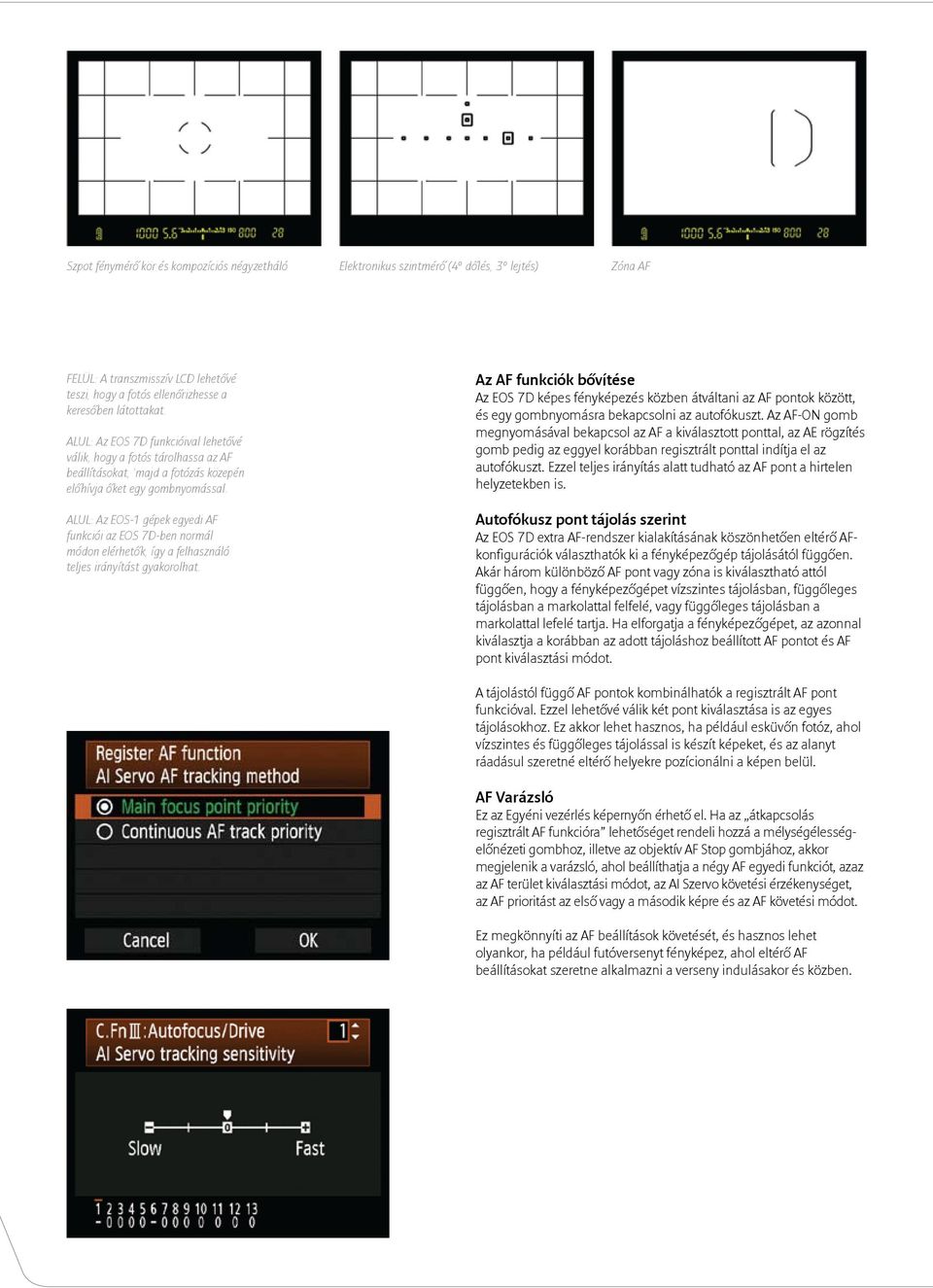 ALUL: Az EOS-1 gépek egyedi AF funkciói az EOS 7D-ben normál módon elérhetők, így a felhasználó teljes irányítást gyakorolhat.