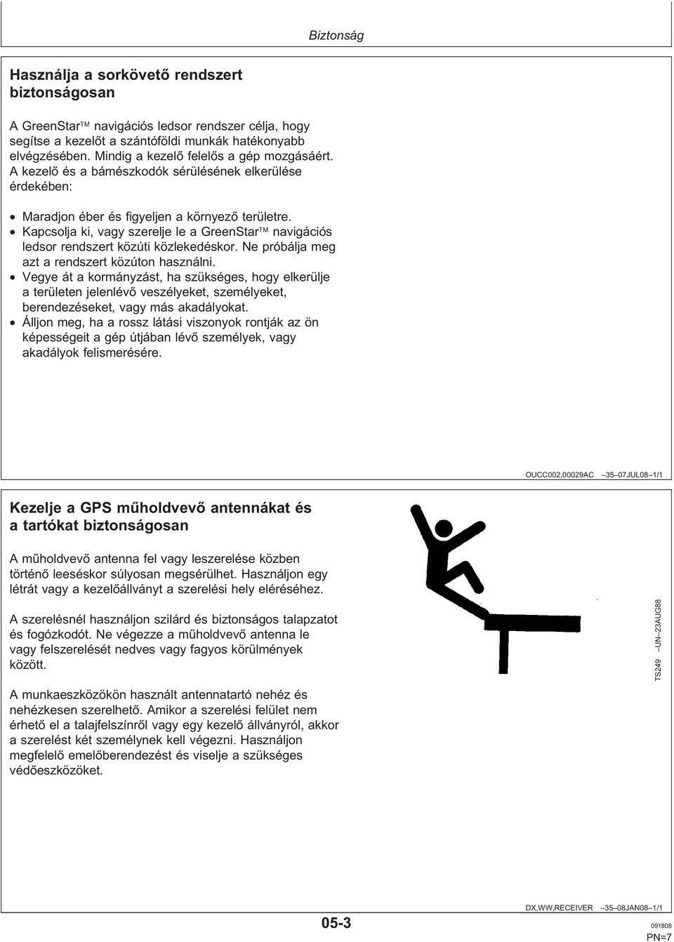 Kapcsolja ki, vagy szerelje le a GreenStar navigációs ledsor rendszert közúti közlekedéskor. Ne próbálja meg azt a rendszert közúton használni.